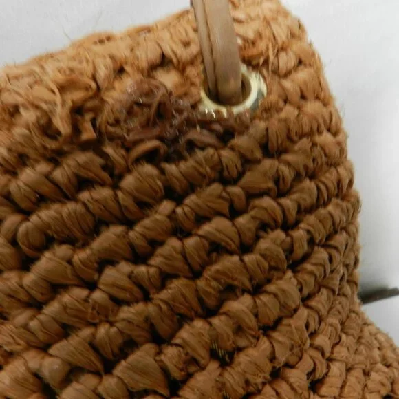 Bally Vintage Straw & Leather shoulder handbag purse made in Italy brown medium - Picture 7 of 16